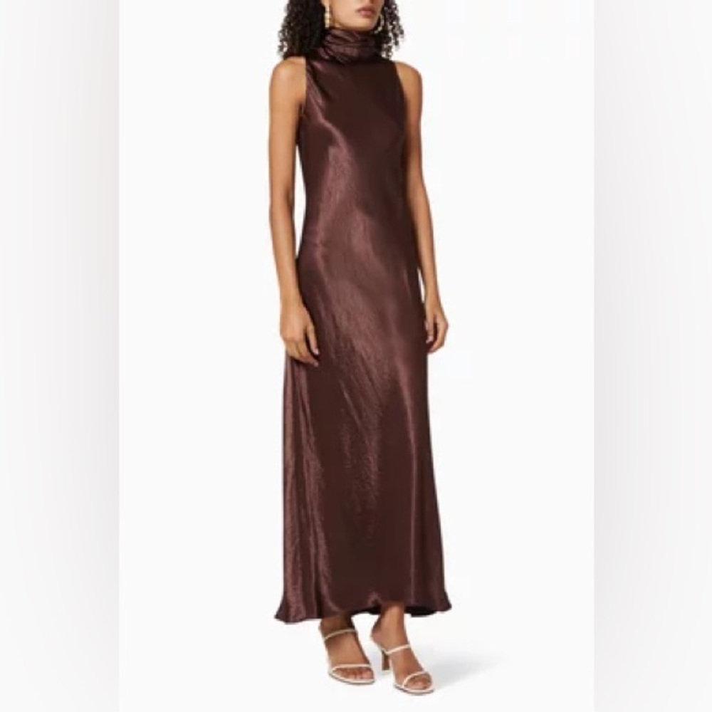 Vince brown satin turtle neck dress